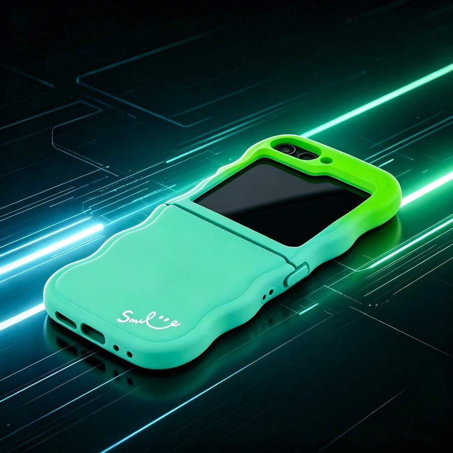 1个马卡龙渐变波浪笑脸图案折叠手机壳,兼容三星Galaxy Z Flip3 5G、Galaxy Z Flip4 5G、Galaxy Z Flip5 5G、Galaxy Z Flip6 5G、Galaxy Z Flip7 5G - 綠色 - 查看 1