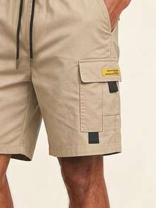 AHTELB Pantalones cortos cargo con múltiples bolsillos para hombres, pantalones cortos deportivos funcionales tipo bermuda, pantalones cortos casuales americanos de longitud media - Caqui - Ver 5