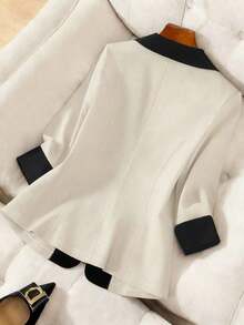 Blazer ligero de verano con cuello de contraste, uso casual/laboral, de 3/4 de manga para mujer - Albaricoque - Ver 2