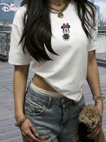 Disney Cartoon Simple Head Print T-Shirt, Suitable For Daily Wear, Easy To Wear In Summer, Micro-Elastic, Soft Round Neck Casual Daily Coat, Round Neck Summer Sweatshirt, Both Men And Women, Loose Version, Holiday Gift.--Disneys Disneyland Paris The Magic Kingdom Disneyesque The House Of Mouse Mickey Mouse Empire Modest Summer Outfits Take That T Shirt Summer Coord Tops For Women Summer Summer Clothes Women Summer Clothes Summer Tops Summer Tops Women Summer Co Ord Summer Top Summer Outfits White Top Black Top Holiday Outfits For Women  Tops For Women Summer Holiday Gifts Valentine's Day Gifts Earth Day Gifts Oktoberfest Gifts Summer Bank Holiday Gifts - 白色 - 查看 1