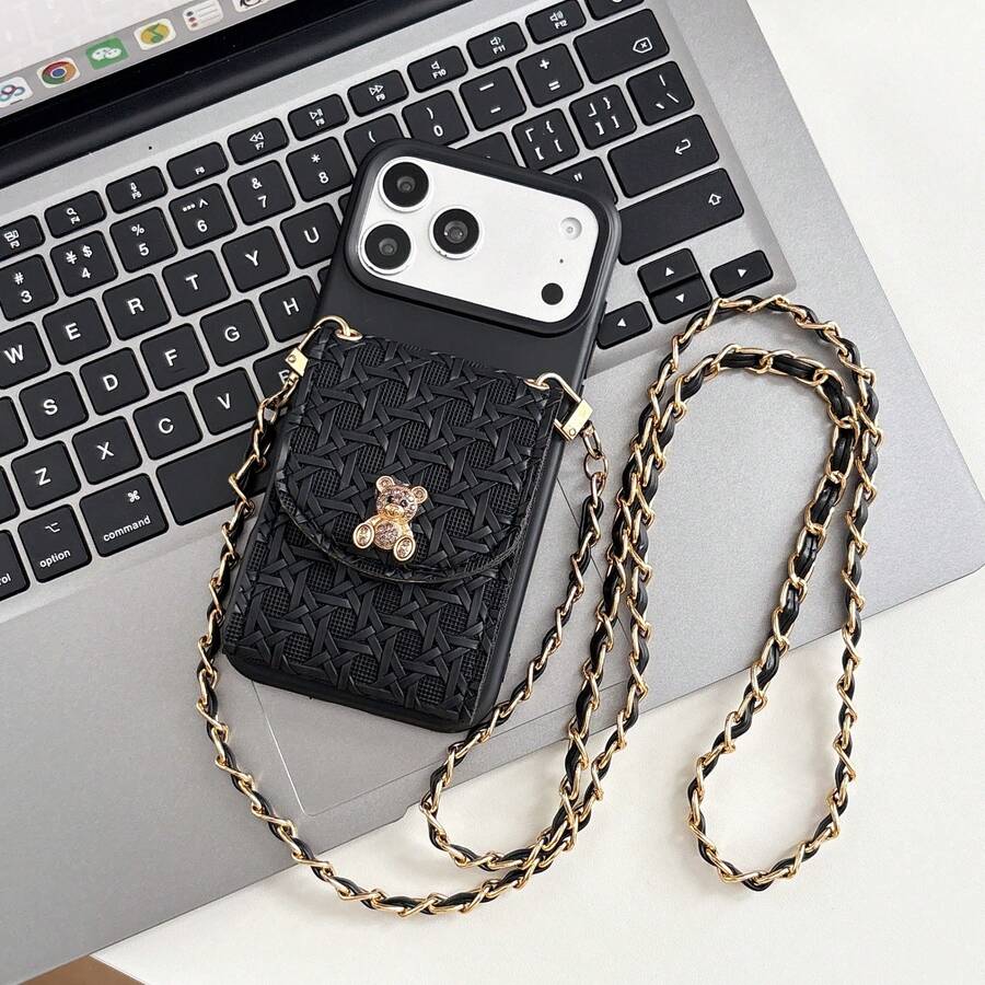 [Summer Popular Item]Apple 17 Air Korean Style Cute New Liquid Braid Pattern Crossbody Card Pocket Multifunctional Stylish Smartphone Case Compatible With IPhone 17/17 Pro/17 Pro Max/16/16 Plus/16 Pro/16 Pro Max/15/15 Plus/15 Pro/15 Pro Max/14/14 Plus/14 Pro/14 Pro Max/13/13 Pro/13 Pro Max/12/12 Pro/12 Pro Max/11/11 Pro Max/ All Models Protection Girly Women's Style Shockproof Drop Protection Scratch Protection. - Black - View 1