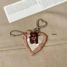 1pc Bear Heart Shaped Mirror Bag Charm Keychain, Accessory Decoration, Suitable Gift For Girls - Multicolor - View 6