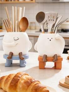 1pc Cute Mood Kitchen Utensil Storage Rack 3in1: Cute Spoon, Fork And Tool Storage Rack, Suitable For Home Kitchen, Adds Fun To Cooking Preparation (Please Note Size Before Purchase) - Multicolor - View 11