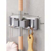 1pc 4 Clips And 5 Hooks Aluminum Wall Mounted Bathroom Mop Clip Rack, Broom Hanging Rack, Storage Rack, No-Drill Mop Holder, Suitable For Bathrooms And Balconies - Grey - View 8