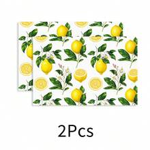 1pc Lemon Pattern Linen Placemat, Breakfast Mat, Coffee Coaster, Bowl Pad, Kitchen Accessory, Easy To Clean Dining Mat, Suitable For Home, Restaurant, Dining Decor, Holiday Gift, Gift For Friends, Multi-Piece Set - Multicolor - View 12