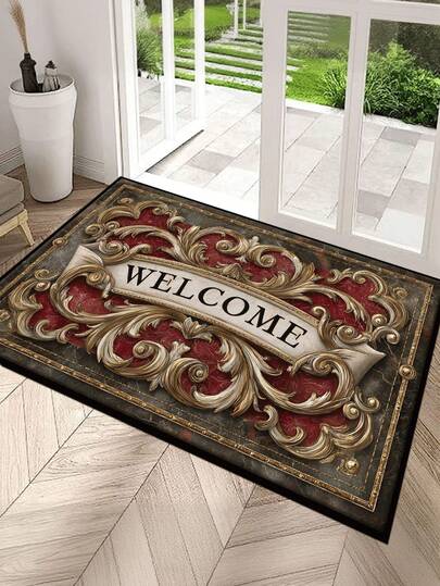 1pc Vintage "Welcome" Design Doormat, Indoor/Outdoor Entrance Mat, Front Door Mat, Entrance Carpet, Shoe Scraper Mat, Absorbent Non-Slip Bath Mat, Kitchen Rug, Outdoor Doormat, Bohemian Carpet, Foot Mat, Kitchen Mat, Suitable For Home Decor Carpet, Applicable For Home, Bathroom, Kitchen, Front Door, Living Room, Stairs, Doormat, Mat, All Season Doormat, Holiday Decor Carpet