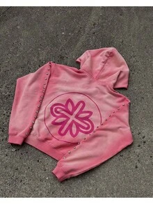 Women's 3D-Print Zip-Up Sweatshirt - Unisex Loose-Fit Streetwear Hoodie - 粉色 - 查看 4