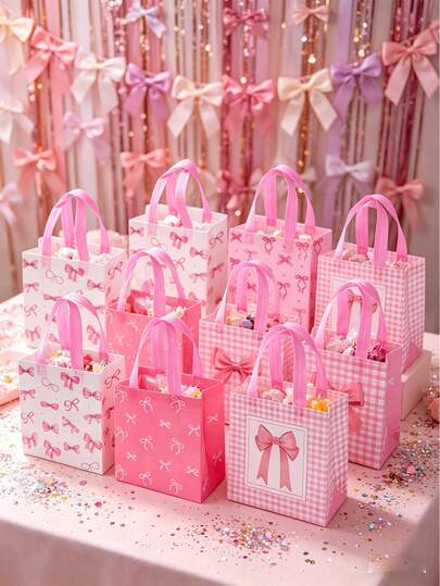 6pcs Pink Bowknot Gift Bags With Handles, Non-Woven Fabric Tote Bags, Pink Birthday Gift Packaging Bags, Shopping Bags, Storage Bags, Pink Bowknot Party Favor Bags, Wedding Decorations, Baby Shower Party Favors, Gender Reveal Party Decor, Birthday Party Supplies, Pink Bowknot Decorations