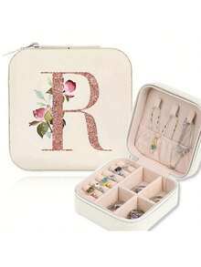 Zippered Faux Leather Jewelry Box - Waterproof And Lightweight, Ideal For Travel. Designed With A-Z Floral Patterns, Made Of PU Leather, Minimalist And Elegant Style. Includes Detachable Necklace Display Rack And Ring/Earring Dividers. An Exquisite Gift For Women With Decorative Lid And Storage Solution - Multicolor - View 12