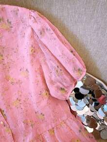 Blusa de mujer con escote en V bordada de estilo romántico francés de manga corta - Rosa - Ver 6