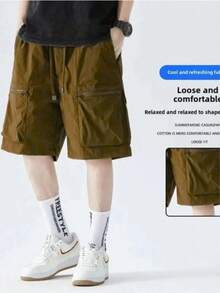 Summer Cargo Shorts, Regular Fit, Drawstring Pocket - màu nâu - Xem 1
