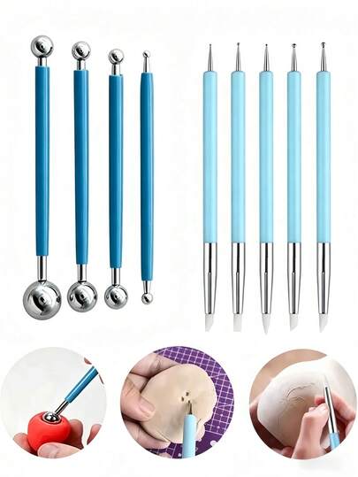 4-Piece Ceramic Sculpture Tool Set, Includes Pointillism Tool, Hand Puncher, Silicone Sculpture Tool, Ceramic Clay Ball Pen Tool, Ceramic Embossing Tool. Suitable For Rock, Nail Art, Pointillism, Shaping, Mixing, Painting, Relief Art Mandala Production And Decoration.