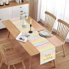1pc Birthday Theme Table Runner, 2 Designs Available: Colorful Sprinkle Print With Pink Trim Or Soft Rainbow Stripe Print With "Happy Birthday" Text In Gold, Made Of 100% Polyester, Multiple Sizes, Machine Washable, Heat Resistant, Stain Resistant, Waterproof, Easy To Clean - Multicolor - View 7