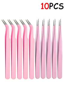 10/6/1 Set Professional Stainless Steel Eyelash Curler, Customized Size, Durable & Reusable, With Pointed & Curved Tip Design, Easy To Operate, Ideal For Beginners - Pink - View 9