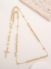 1 chiếc vòng cổ hạt cườm hình Đức Mẹ Maria bằng vàng 14K với mặt dây chuyền hình thánh giá, thích hợp cho phụ nữ đeo hàng ngày hoặc dự tiệc. - Vàng - Xem 8