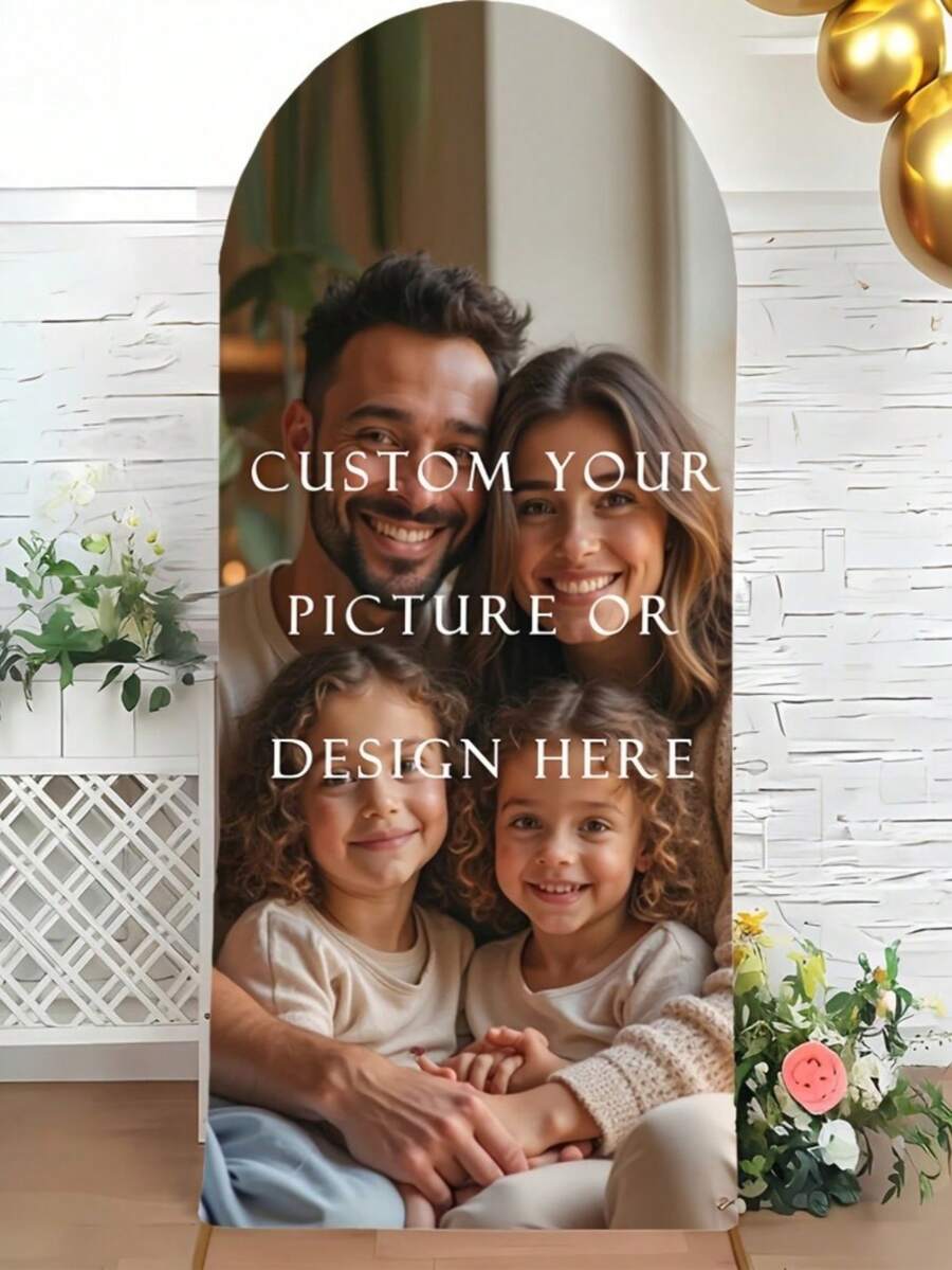 Decoración de arco personalizable con texto y patrón - Adecuado para bodas, fiestas de cumpleaños, etc. - Tela de poliéster duradera y elástica - Marco de arco multizona para uso en interiores y exteriores - Instalación fácil, sin necesidad de energía - Multicolor - Ver 1
