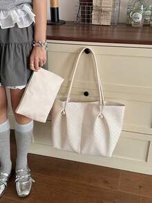 2026 Nova Bolsa de Ombro Trançada para Mulheres, Bolsa de Ombro de Alta Capacidade, Bolsa Casual para Transporte - Branco - Visão 6
