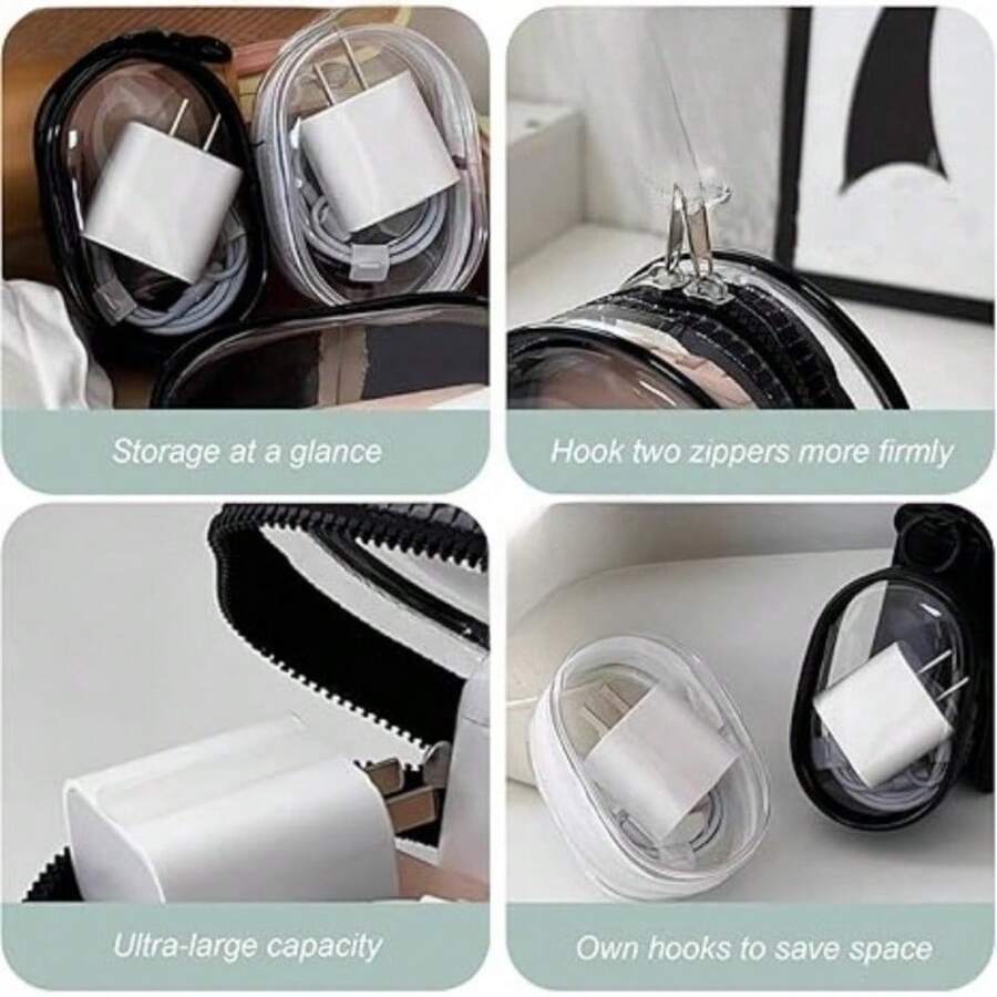 Transparent Mini Storage Bag, With Waterproof And Dust-Proof Visible Design. It Has Hooks That Can Be Attached To The Bag, Used To Store Headphones, Lipstick, And Data Cables. All Your Small Items Can Be Clearly Seen And Kept In Order Without Getting Lost Or Disordered. - C - View 1