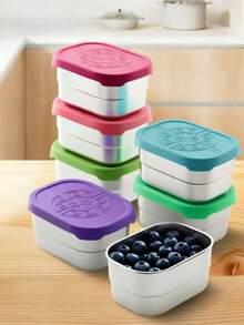 304 Stainless Steel Rectangular Sauce Bowl With Silicone Lid, Children's Snack Storage Box, Leak-Proof Salad Dressing Container - Silver - View 9
