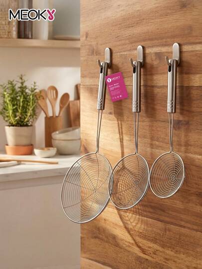 1pc Durable Stainless Steel Frying Strainer, Kitchen Frying Utensil, Can Be Used As Strainer, Kitchen Accessory, Essential Kitchen Tool Gift For Home Chef, Space-Saving Kitchen Storage Helper