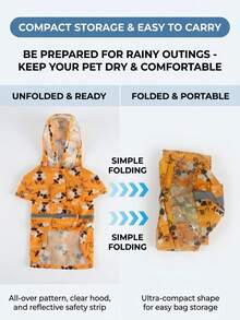 防水寵物狗雨衣附連帽、透明面罩與反光條，可愛鴨子與蜜蜂臘腸狗設計，防水狗衣，便利魔鬼氈開合，適合戶外散步、雨天/雪天、夜晚或低光環境 - 彩色 - 查看 8