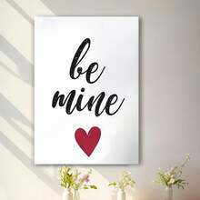 Enmarcado [2D Plano] 1 pieza de lienzo decorativo de pared con forma de corazón "Be Mine" con marco de  - Decoración romántica para el Día de San Valentín, 11.8 x 15.7 pulgadas y letrero rojo con la frase "Love" para bodas, hogar, cafetería, dormitorio - Decoración de pared minimalista y moderna, diseño  fácil de colgar, decoración para cafeterías - Enmarcado - Ver 3