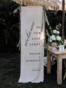 Personalized Wedding Welcome Sign, Modern Wedding Welcome Banner, Custom Fabric Wedding Banner, Boho Wedding, Bride Party Greeting Board, Custom Name Wedding Sign, Minimalist Welcome Sign, Fabric Welcome Sign, Wedding Decor, Wedding Welcome Board, Modern Wedding Welcome Board, Fabric Welcome Board, Custom Linen Wedding Welcome Board - Multicolor - View 6