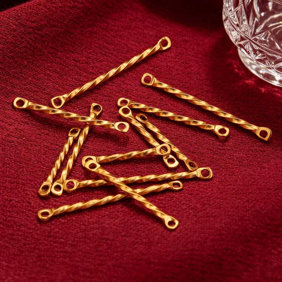 20Pcs 304 Stainless Steel 18K Gold Plated Twisted Bar Connector, Twisted Stick With Loop, DIY Handmade Jewelry Chain Extension Accessories - Connector - View 1
