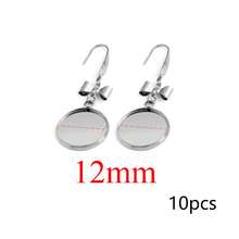 10Pcs 304 Stainless Steel Earring Hooks With Bow Charm, Silver Tone Round Cabochon Bezel Dangle Earring Blanks, DIY Jewelry Making Findings - Earring Setting - View 9