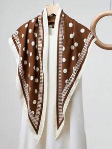 1pc Polka Dot Retro Minimalist Faux Silk Triangular Scarf, Neckerchief, Shawl For Women - Multicolor - View 5