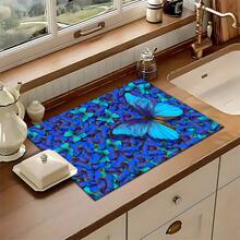 1pc Elegant Butterfly Pattern Printed Absorbent Dish Drying Mat, Home Decor, Suitable For Espresso Machine, Sink, Faucet, Bathroom, Kitchen Accessories - Multicolor - View 4