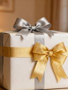 Metallic Gold & Silver Shiny Ribbon, Glossy Satin Ribbon, Holiday Gift Bow / Handmade DIY Versatile Holiday Gift Packaging Decorative Ribbon - Ribbons - View 1