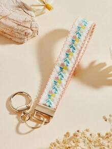 Sophisticated Light Luxury Zinc Alloy Double-Layer Ribbon Keychain Woven Strap Printed Webbing Keychain Women's Bag Charm Car Key Pendant Universal Fashion Keyring ICTN - 淺粉色 - 查看 8