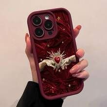 Sacred Heart hands on red velvet.funda de teléfono Fundas compatibles con ,Apple,VIVO,OPPO,,, y Honor.Fabricadas en silicona TPU,ofrecen protección contra golpes y caídas. - Burdeos - Ver 1
