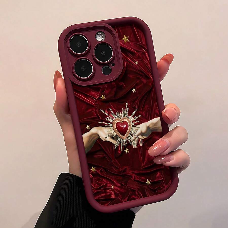 Sacred Heart hands on red velvet.funda de teléfono Fundas compatibles con ,Apple,VIVO,OPPO,,, y Honor.Fabricadas en silicona TPU,ofrecen protección contra golpes y caídas. - Burdeos - Ver 1