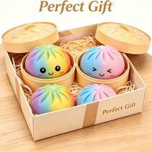 Colorful Dumpling Squishy Toy – New Mystery Dumpling Stress Ball, Sensory Fingertip Toy With Steamer Basket, Desk Elastic Squeeze Fidget For Kids & Adults - 彩色 - 查看 5