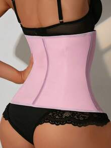 1pc Women Latex Waist Cincher With 13 Bones, Front Zipper & Hook Closure, 2-In-1 Waist Trainer For Multiple Occasions - Pink - View 3