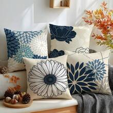 MEMNUN 6er Set moderne minimalistische blau-graue abstrakte geometrische Blumenmuster Dekokissenbezüge [Kissenfüllung nicht enthalten], 45*45cm/50*50cm/40*40cm, [Einseitiger Muster] moderne Polyester-Kissenbezüge für Heimdekoration, Raumdekoration, Schlafzimmerdekoration, Dekoration für Sofa, Bett, Wohnzimmer, Schlafzimmer, Auto, Büro, Hotel, geeignet für alle Jahreszeiten, perfektes Geschenk für Familie und Freunde - Verschiedenfarbig - Übersicht 7