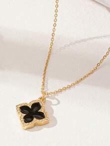 1pc Minimalist Four-Leaf Clover Pendant Necklace,Classy,Festival - Black - View 2