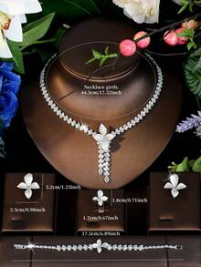 1 Set Silver Tone CZ Tennis Chain Jewelry Set, Elegant Sparkling Set For Anniversary Dinners & Valentine's Day Dates - Silver - View 7