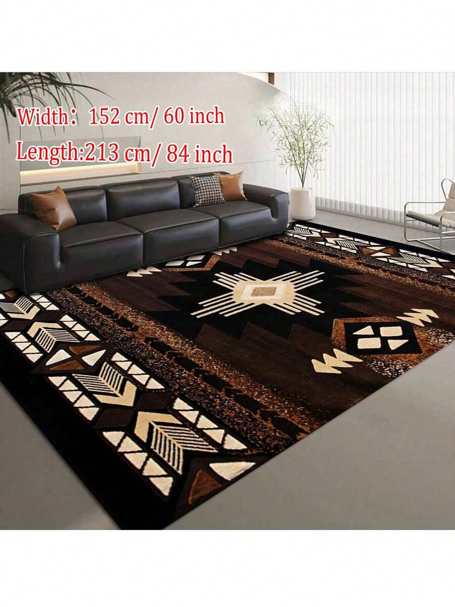 1pc Retro Boho  Geometric Pattern Area Rugs For Living Room, Floor Carpet For Bedroom, Carpets Home Decor Rugs, Homestay Hotel, Non-Slip Machine Washable Carpet, Home Decor Room Decor - Style 1 - View 1