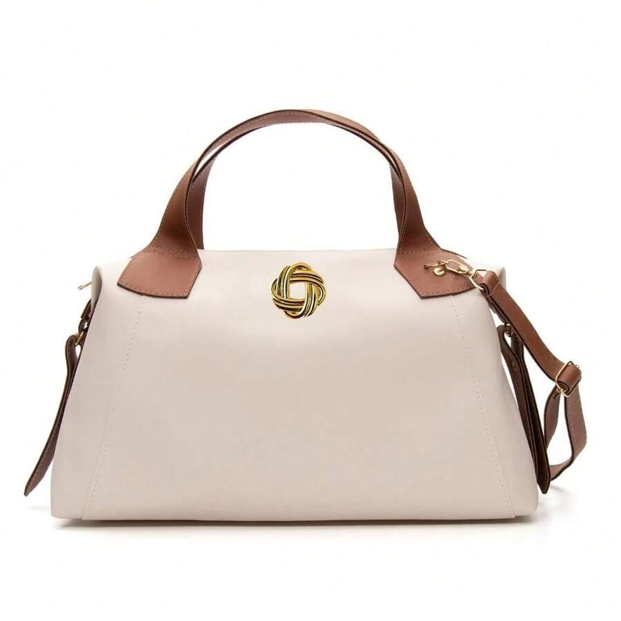 Bolsa Bau Media Feminina com Alça Transversal e de Mão e Tiracolo Trabalho e Passeio - off-white - Visão 1