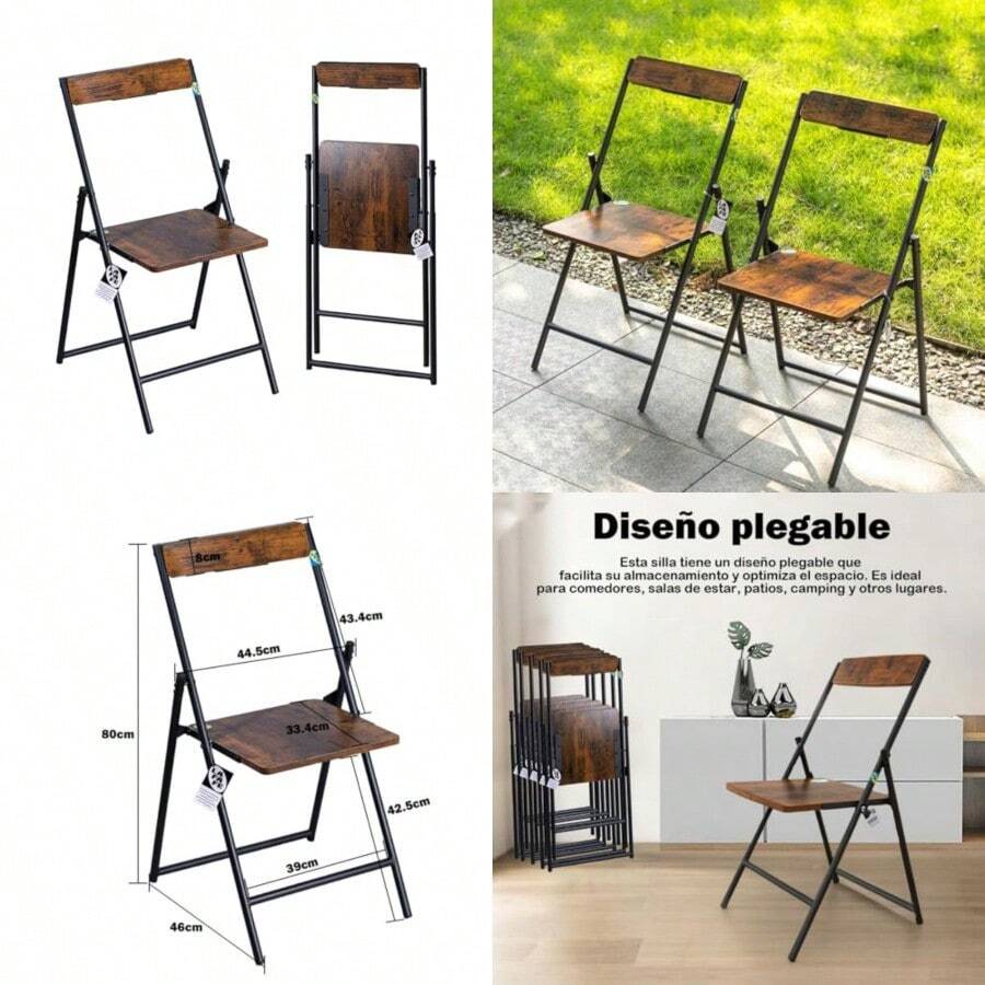 2 Sillas Plegables, Sillas para Comedor con Marco Metálico con Taburetes Antideslizantes, Adecuado para Sala de Estar, Comedor, Exterior, etc Moderno, 2 - Juego de 2 piezas marrn - Ver 1