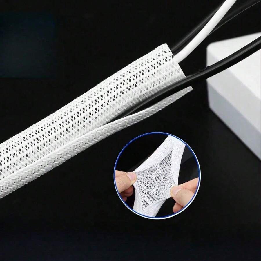Ống bọc cáp bện PET tự khóa, có thể mở rộng, tự động chồng chéo, ống dẫn cáp linh hoạt, bộ sắp xếp dây phù hợp cho quản lý cáp TV, máy tính, hệ thống rạp chiếu phim gia đình. - Trắng - Xem 1