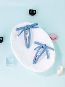 2 chiếc kẹp tóc nơ bằng vải denim, kẹp tóc mái mới, phụ kiện tóc - Xanh đậm - Xem 8
