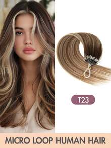 Micro Loop Human Hair Extensions, Silky Soft Hair With Voluminous Ends, Highlight Color Micro Bead Invisible Micro Loop Real Human Hair For Women - 彩色 - 查看 33