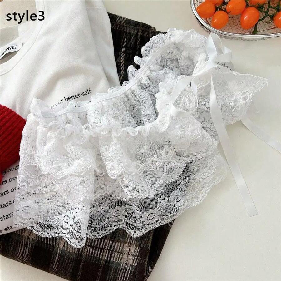 Minifaldas de encaje para mujer, faldas cortas elegantes de Lolita dulce, ropa de calle Y2k de cintura alta, faldas con volantes, falda de cortina a tope con adorno de encaje - estilo3 - Ver 1