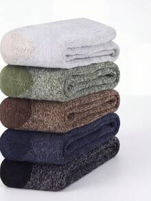 5/10 Pairs (Random Delivery) Unisex Autumn/Winter Thermal Lined Thermal Socks, Outdoor Hiking Colorblock Sports Socks - Multicolor - View 2