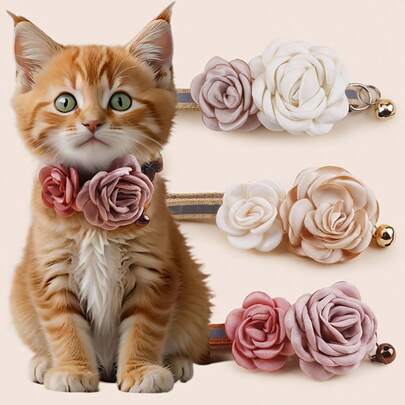 1 pieza Accesorio de collar para mascotas con flores de rosas falsas dobles