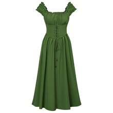 COS Halloween Costume, Women's Retro Medieval Court Dress, Short Sleeve Ruffled Corset Dress, Court Style, Stage Outfit - DR2415[綠色] - 查看 4
